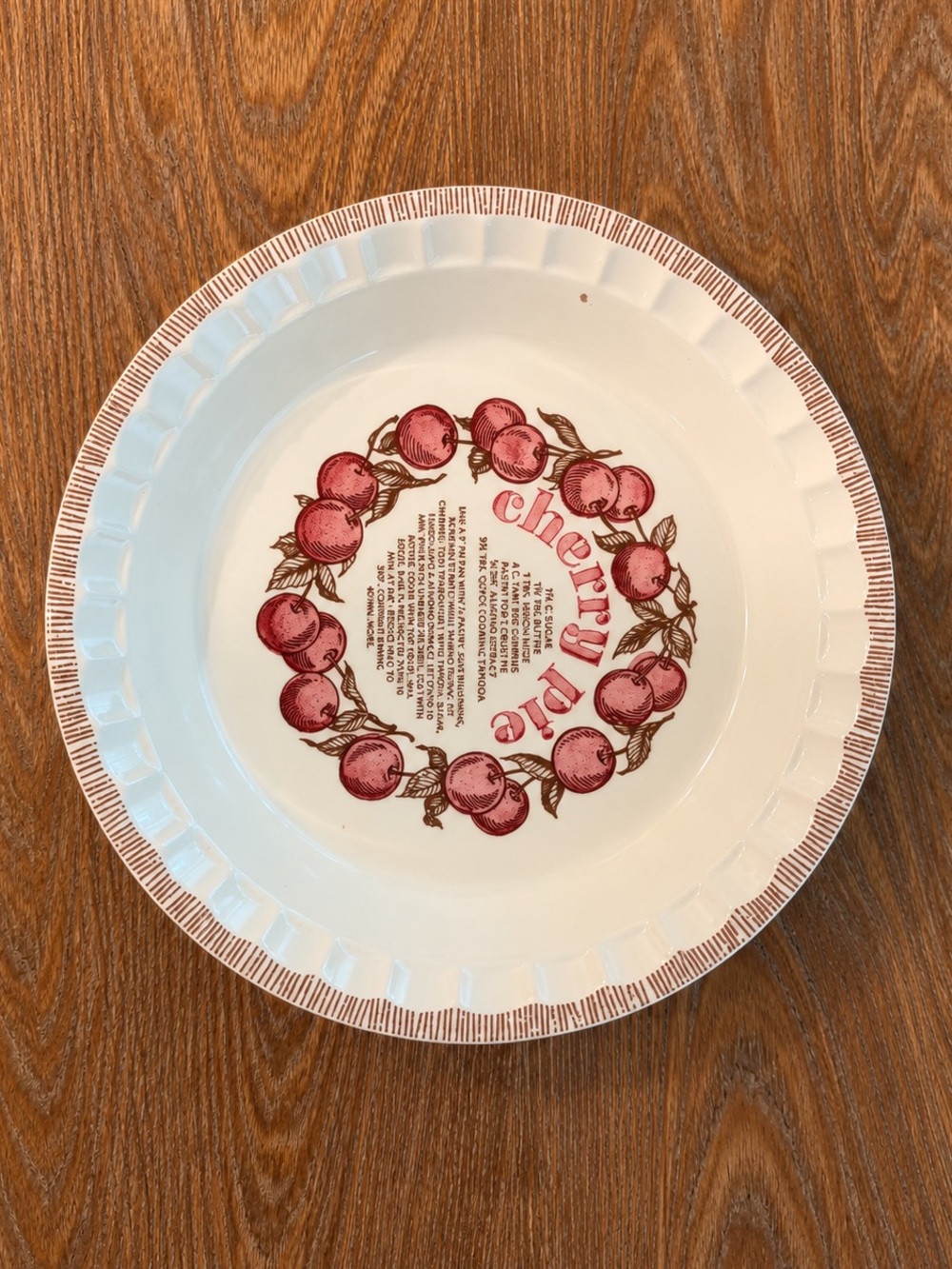 Vintage Royal China Jeannette Cherry Pie Recipe Baking Dish 11” USA